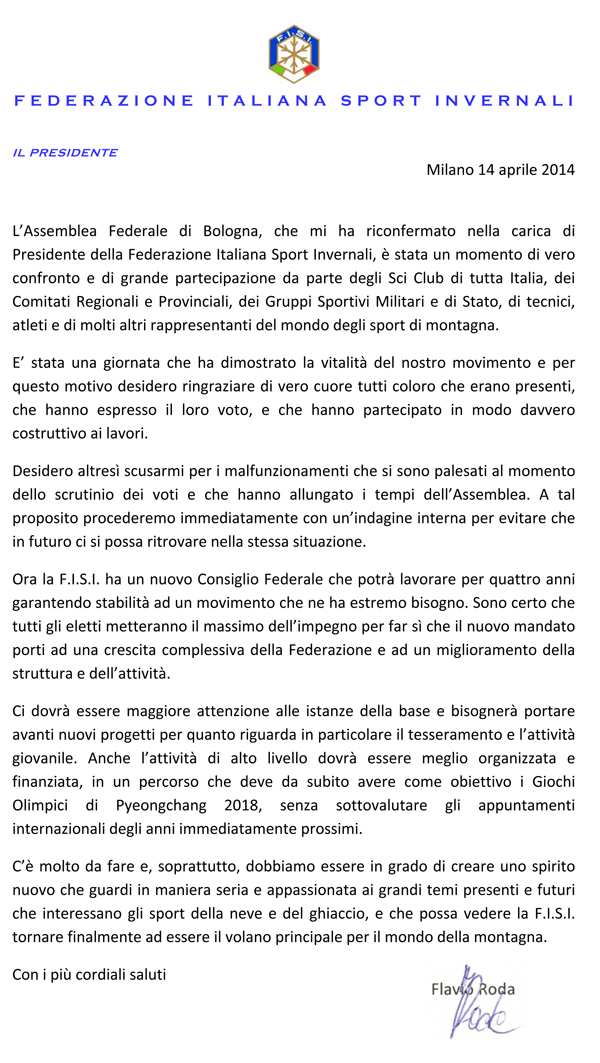 Lettera ringraziamenti Bologna