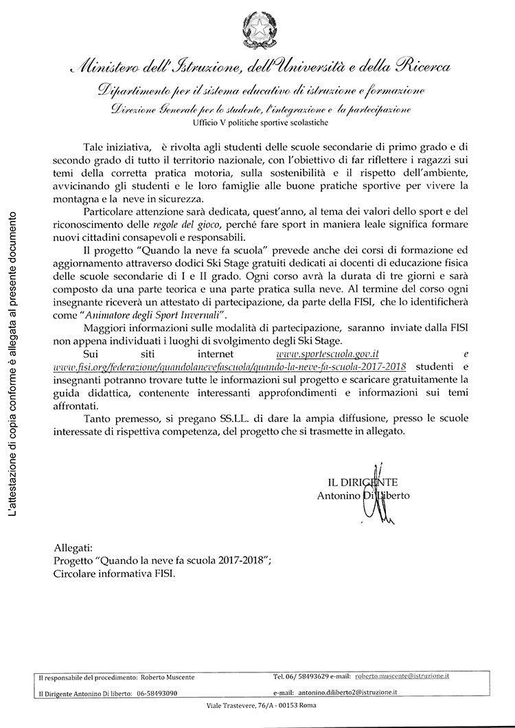 Nota per USR progetto Quando la neve fa scuola 2017 2018 2